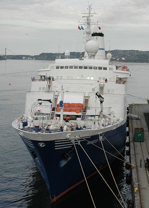 Photograph of the vessel  Marco Polo pictured in Bergen on 5th May 2008