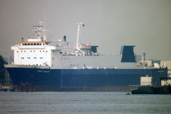 Photograph of the vessel  Marine Evangeline pictured laid up in Southampton on 3rd May 1997
