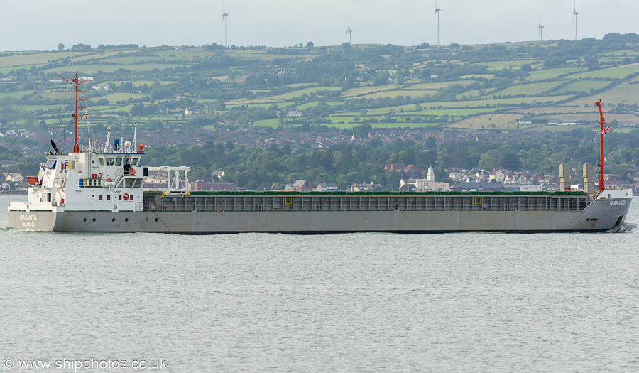 Photograph of the vessel  Marjatta  pictured departing Belfast on 29th June 2023
