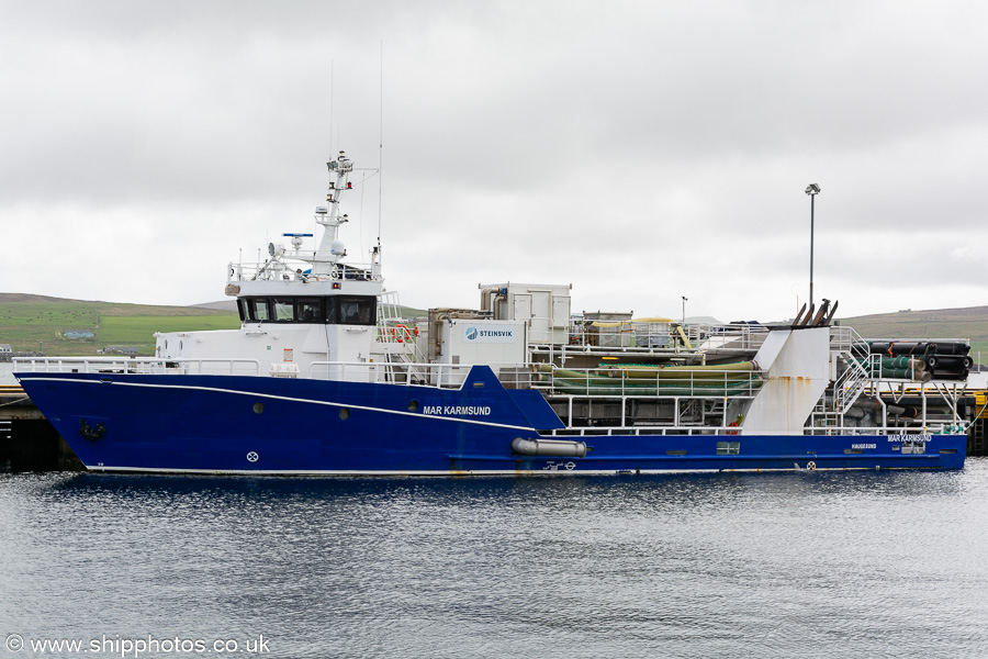 Photograph of the vessel  Mar Karmsund pictured at Victoria Pier, Lerwick on 21st May 2022