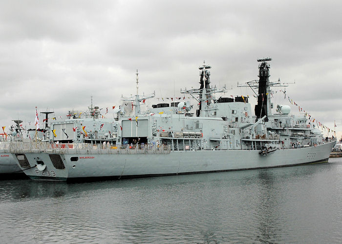 Photograph of the vessel HMS Marlborough pictured at the International Festival of the Sea, Portsmouth Naval Base on 3rd July 2005