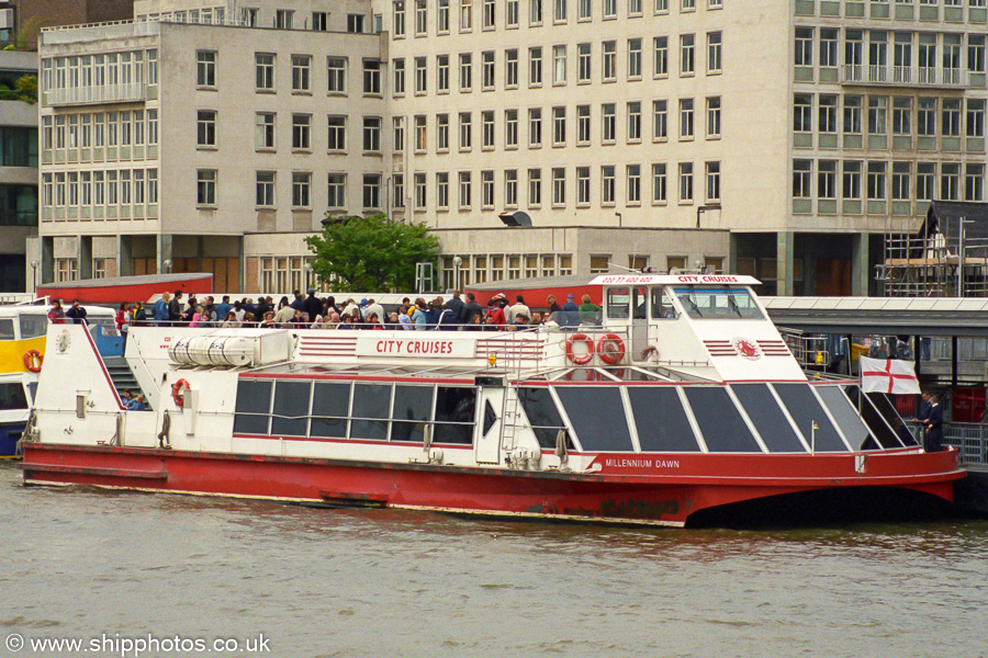 Photograph of the vessel  Millennium Dawn pictured in London on 3rd May 2003