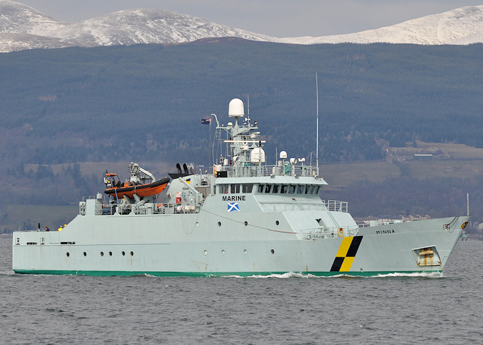 Photograph of the vessel fpv Minna pictured passing Greenock on 31st March 2013