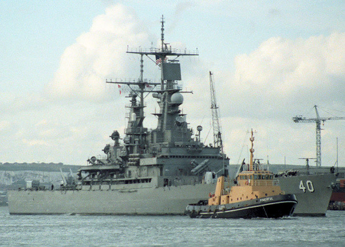 Photograph of the vessel USS Mississippi pictured departing Portsmouth Harbour on 7th July 1988