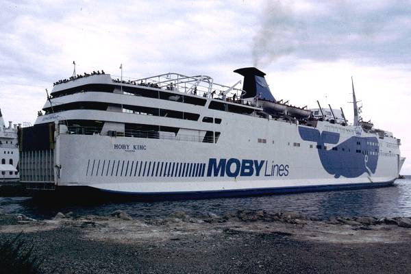 Photograph of the vessel  Moby King pictured departing Bastia on 3rd September 1999