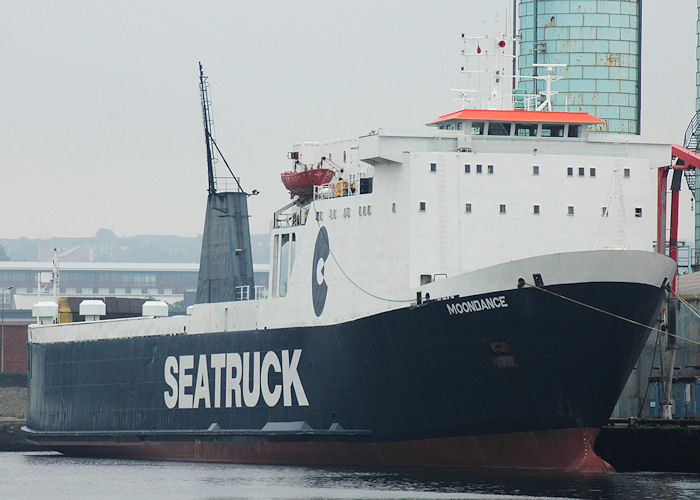 Photograph of the vessel  Moondance pictured laid up in Liverpool Docks on 27th June 2009