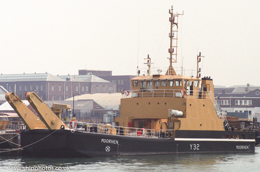 Photograph of the vessel RMAS Moorhen pictured in Portsmouth Naval Base on 20th May 1989