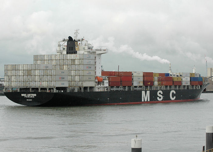 Photograph of the vessel  MSC Astrid pictured passing Vlaardingen on 21st June 2010