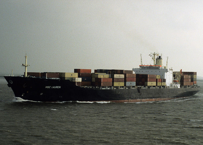 Photograph of the vessel  MSC Lauren pictured on the River Elbe on 25th August 1995