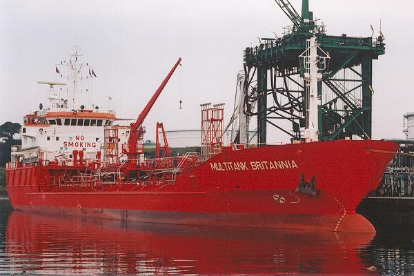 Photograph of the vessel  Multitank Britannia pictured at Stanlow on 18th August 2001
