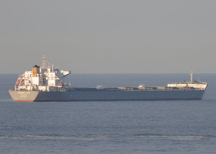 Photograph of the vessel  Mykonos Wave pictured at anchor off Tynemouth on 25th May 2013