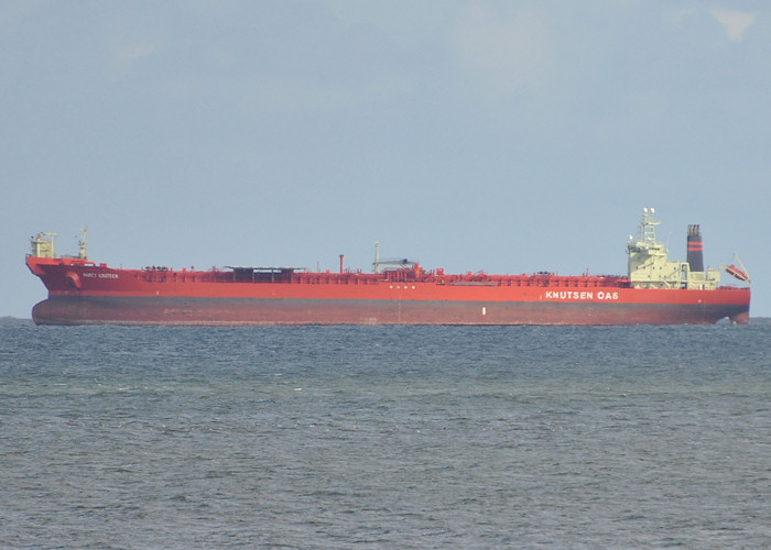 Photograph of the vessel  Nancy Knutsen pictured at anchor off Aberdeen on 15th April 2012