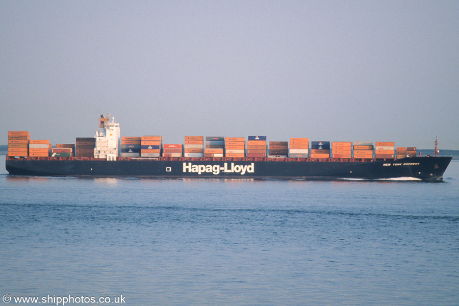 Photograph of the vessel  New York Express pictured on the Westerschelde passing Vlissingen on 21st June 2002