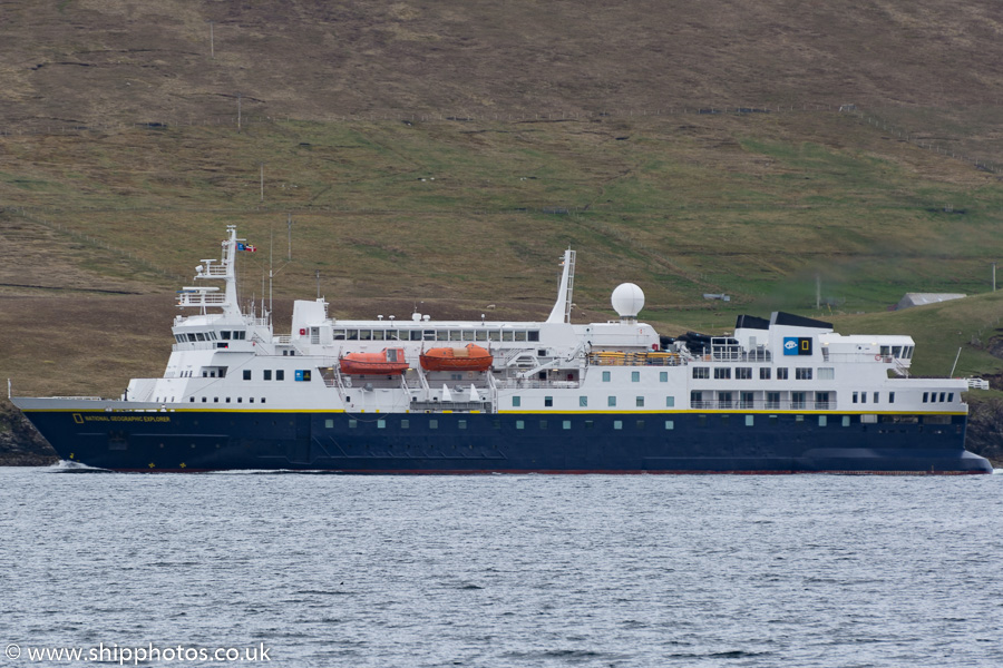 Photograph of the vessel  National Geographic Explorer pictured approaching Lerwick on 18th May 2015