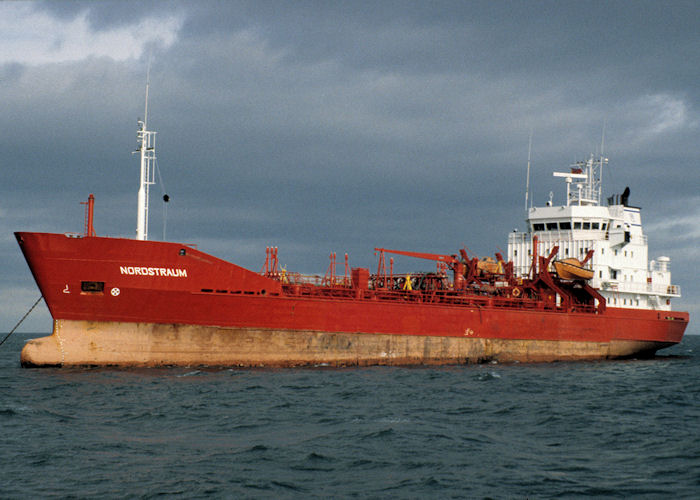 Photograph of the vessel  Nordstraum pictured at anchor in the Tees Estuary on 4th October 1997
