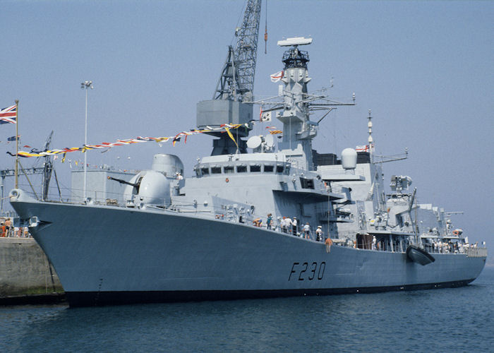 Photograph of the vessel HMS Norfolk pictured in Portland Harbour on 21st July 1990