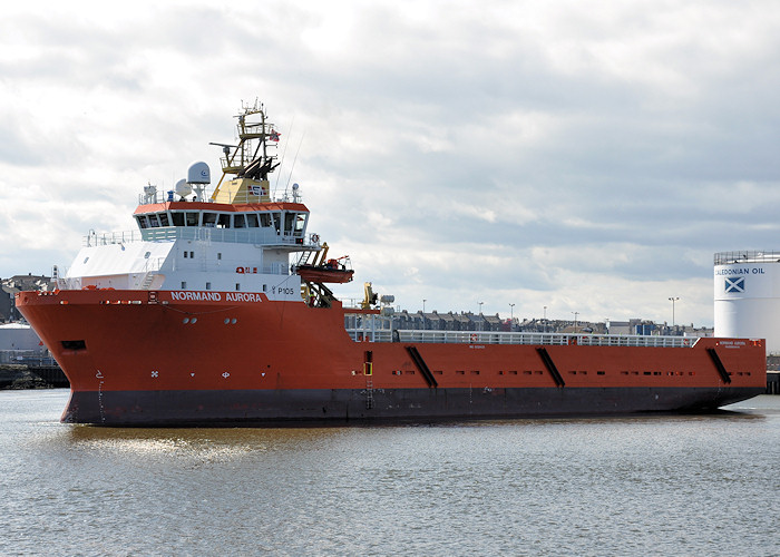 Photograph of the vessel  Normand Aurora pictured departing Aberdeen on 16th April 2012