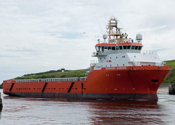 Photograph of the vessel  Normand Aurora pictured arriving at Aberdeen on 12th June 2014