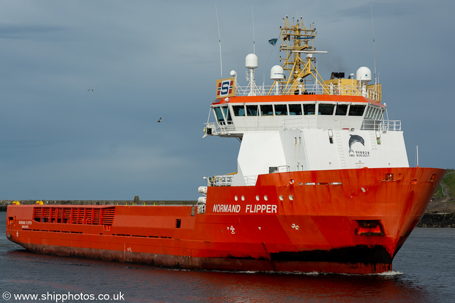 Photograph of the vessel  Normand Flipper pictured arriving at Aberdeen on 12th May 2022