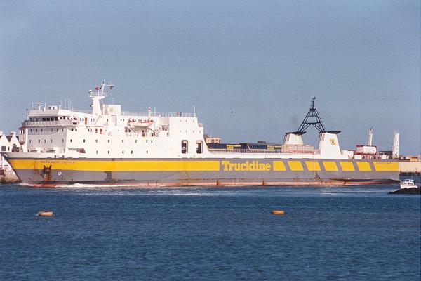 Photograph of the vessel  Normandie Shipper pictured arriving in Portsmouth on 8th July 1993