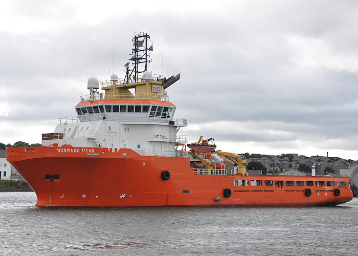 Photograph of the vessel  Normand Titan pictured departing Aberdeen on 14th September 2012