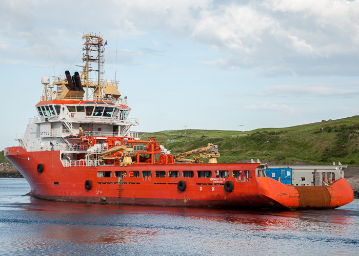 Photograph of the vessel  Normand Titan pictured departing Aberdeen on 8th June 2014