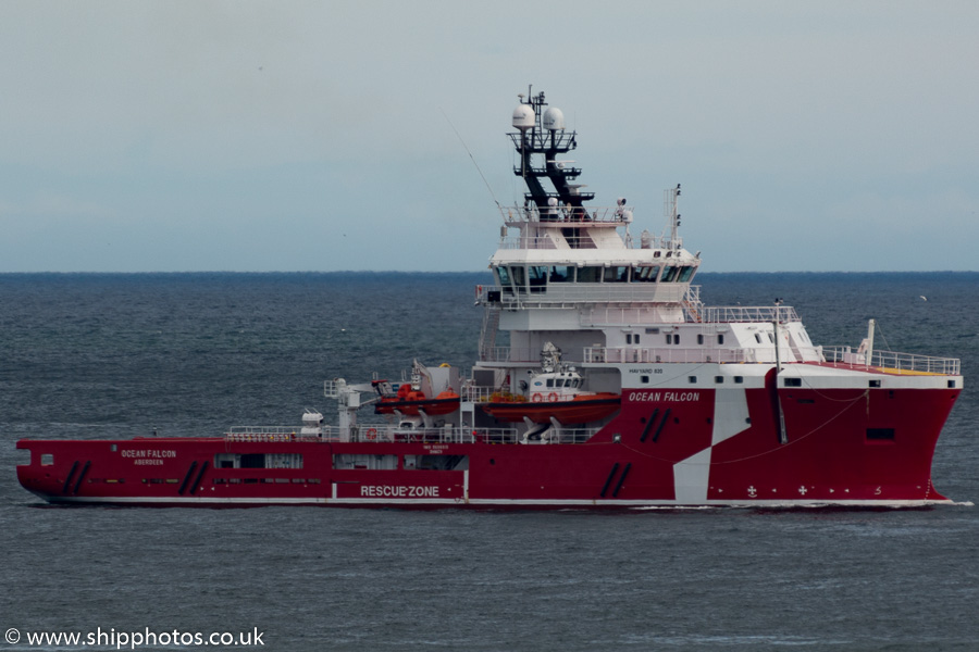Photograph of the vessel  Ocean Falcon pictured at anchor in Aberdeen Bay on 17th May 2015