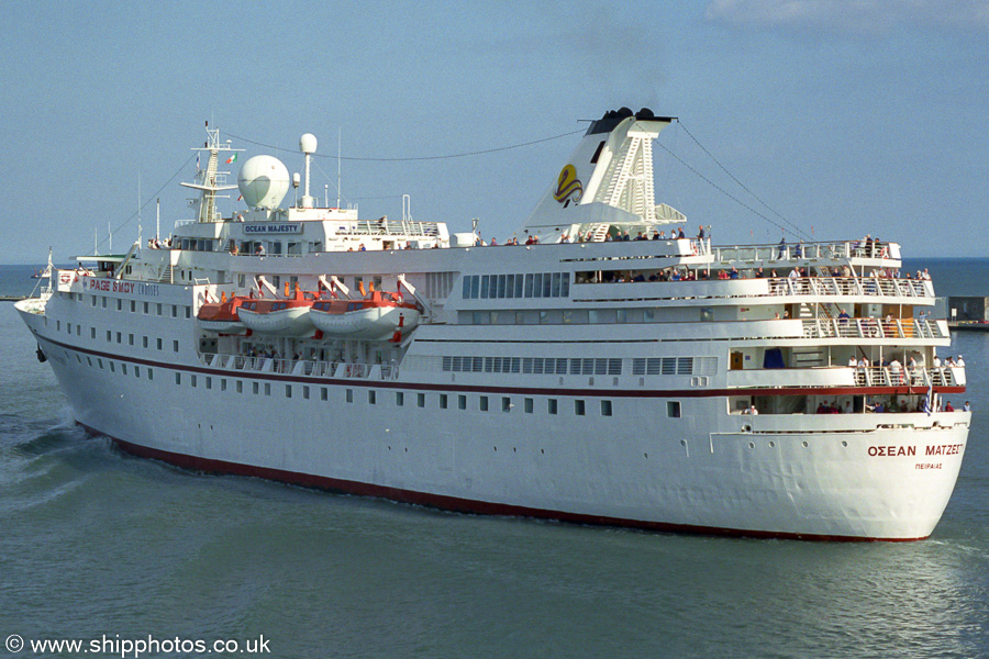 Photograph of the vessel  Ocean Majesty pictured departing Dublin on 15th August 2002