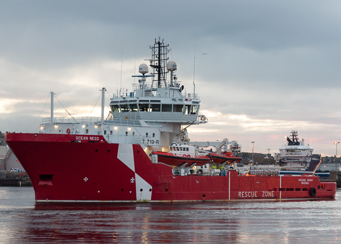 Photograph of the vessel  Ocean Ness pictured departing Aberdeen on 12th October 2014