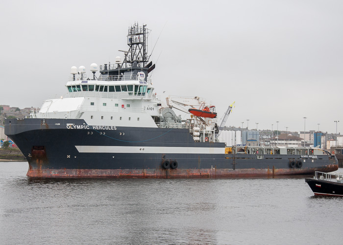 Photograph of the vessel  Olympic Hercules pictured departing Aberdeen on 14th June 2014