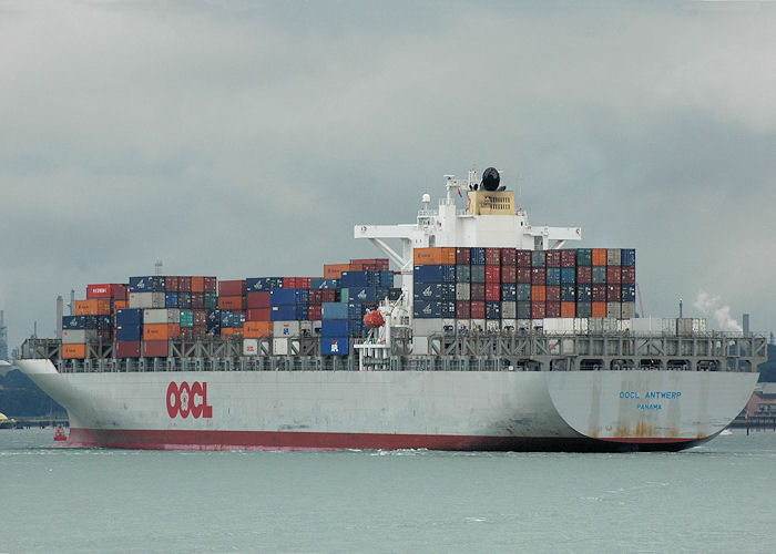Photograph of the vessel  OOCL Antwerp pictured departing Southampton on 14th August 2010
