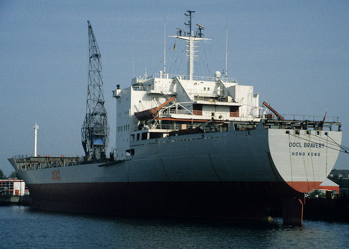 Photograph of the vessel  OOCL Bravery pictured in Wiltonhaven, Rotterdam on 27th September 1992
