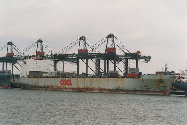 Photograph of the vessel  OOCL Inspiration pictured in Felixstowe on 26th August 1995