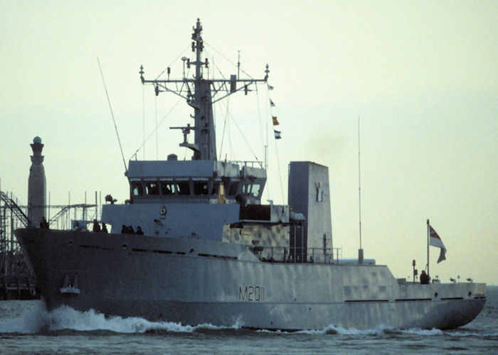 Photograph of the vessel HMS Orwell pictured arriving in Portsmouth Harbour on 4th February 1998