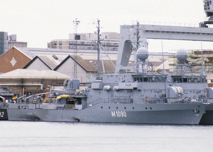 Photograph of the vessel FGS Pegnitz pictured in Portsmouth Naval Base on 24th June 1990