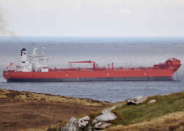 Photograph of the vessel  Petronordic pictured at anchor near Lerwick on 11th May 2013