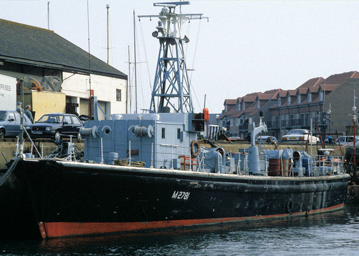 Photograph of the vessel XSV Portisham pictured in Camber Dock, Portsmouth on 21st April 1990