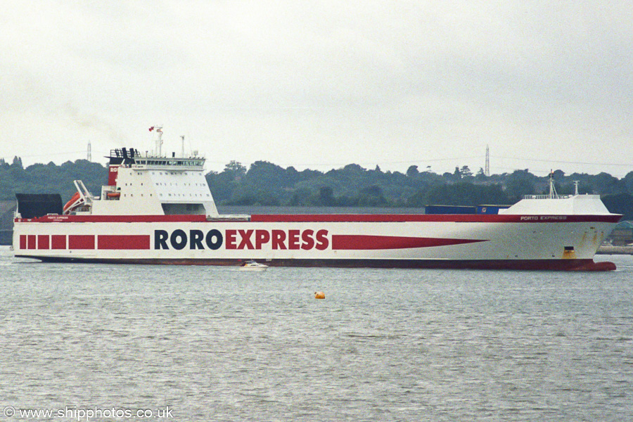 Photograph of the vessel  Porto Express pictured arriving at Southampton on 2nd September 2001