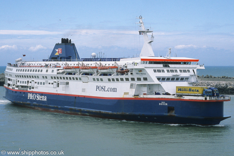 Photograph of the vessel  P&OSL Dover pictured arriving at Calais on 22nd June 2002