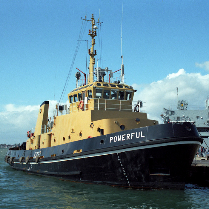 Photograph of the vessel RMAS Powerful pictured in Portsmouth Naval Base on 29th August 1988