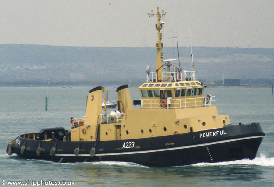Photograph of the vessel RMAS Powerful pictured in Portsmouth Harbour on 5th July 1989