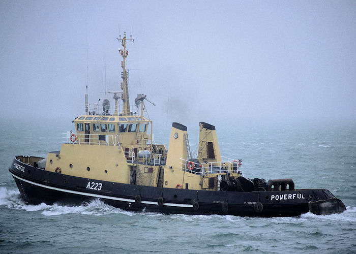 Photograph of the vessel RMAS Powerful pictured approaching Portsmouth Harbour on 23rd September 1991