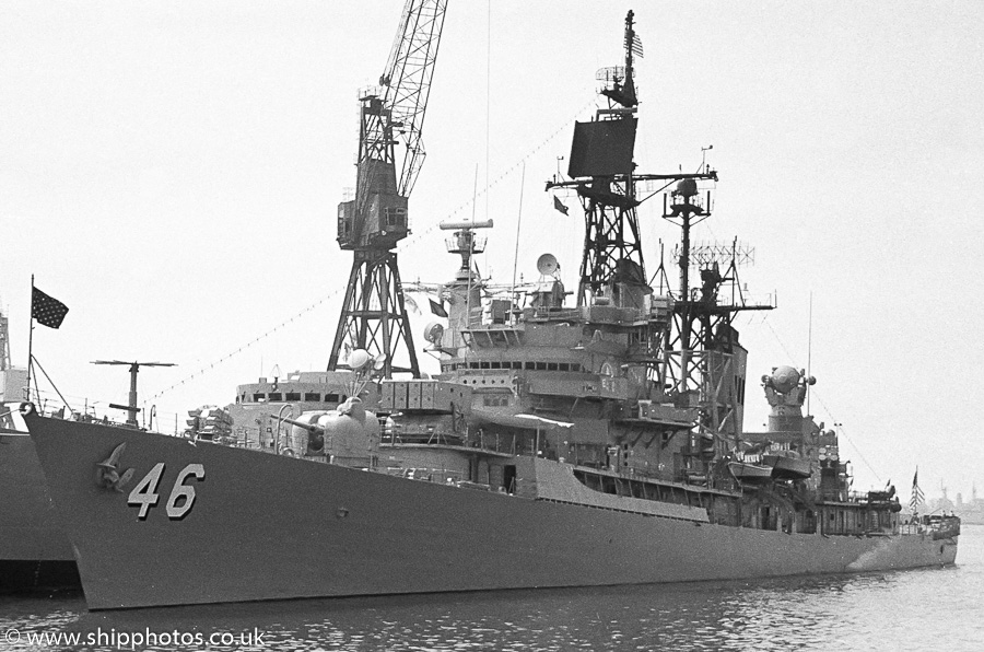 Photograph of the vessel USS Preble pictured in Portsmouth Naval Base on 20th May 1989