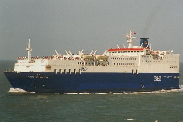 Photograph of the vessel  Pride of Suffolk pictured approaching Felixstowe on 20th August 1995