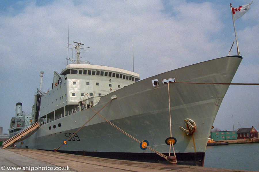 Photograph of the vessel HMCS Protecteur pictured in Ocean Dock, Southampton on 3rd April 1988