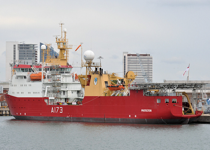 Photograph of the vessel HMS Protector pictured in Portsmouth Naval Base on 6th August 2011