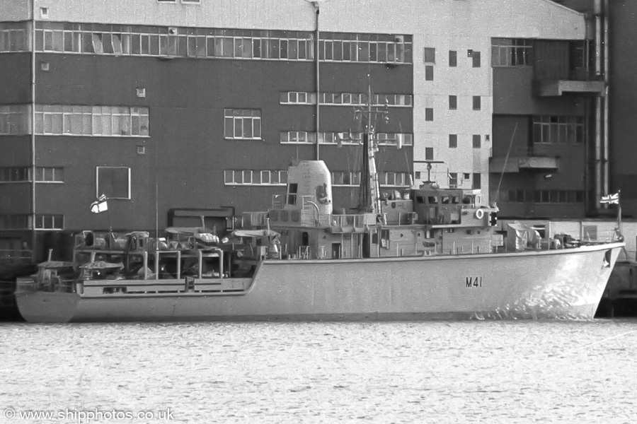 Photograph of the vessel HMS Quorn pictured fitting out at Woolston on 21st January 1989