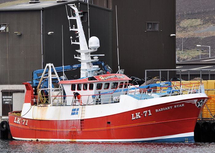 Photograph of the vessel fv Radiant Star pictured at Scalloway on 10th May 2013