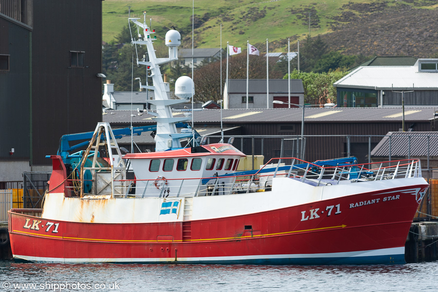 Photograph of the vessel fv Radiant Star pictured at Scalloway on 20th May 2022
