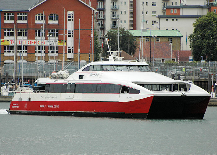 Photograph of the vessel  Red Jet 4 pictured departing Town Quay, Southampton on 14th August 2010